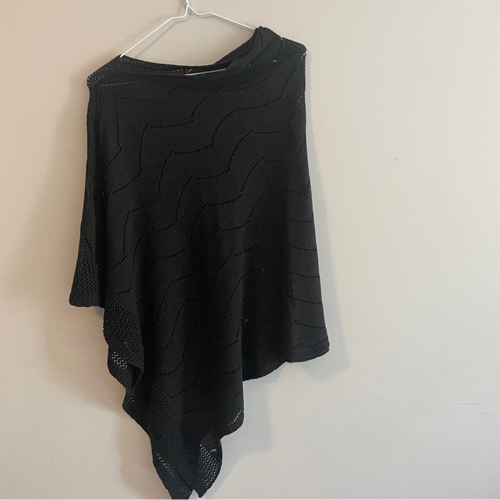 Ivonne Black Knit Poncho - One Size - Made in Italy - Acrylic Blend